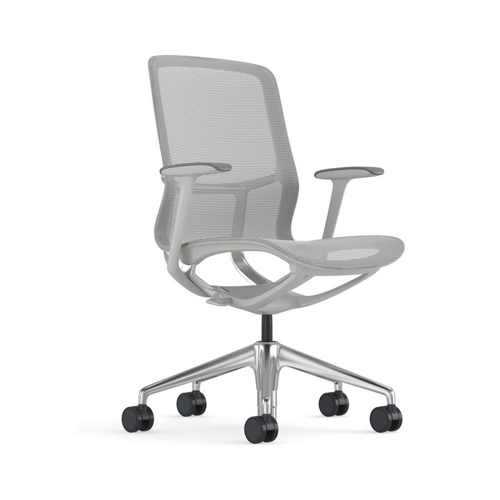 Tessera Alba, silla de malla gris con base de aluminio